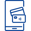 Icono de teléfono móvil con tarjetas, representando pagos digitales o billetera móvil.
