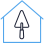 Ícono de una casa con una paleta de albañil, representando remodelación o mejoras del hogar.