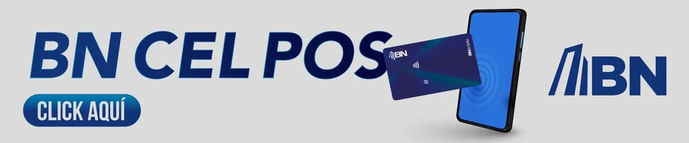 Banner del Banco Nacional con el texto “BN Cel POS”, una tarjeta acercándose a un celular y un botón que dice “Click aquí”.