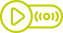 Ícono verde de reproducción en vivo con símbolo de "play" y ondas de transmisión.