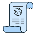 Documento o factura con un globo terráqueo, simbolizando reportes financieros o informes internacionales.
