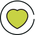Icono de un corazón verde dentro de un círculo, simbolizando bienestar o valores.