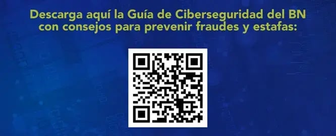 Código QR para descargar la Guía de Ciberseguridad del BN con consejos para prevenir fraudes y estafas.