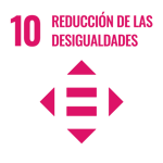 Ícono fucsia con símbolo de igualdad y el texto "10 Reducción de las desigualdades", perteneciente al ODS 10.