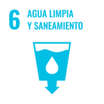 Ícono celeste con un vaso de agua y una gota, acompañado del texto "6 Agua limpia y saneamiento", relacionado con el ODS 6.