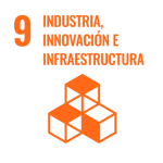 Objetivo de Desarrollo Sostenible número 9: Industria, innovación e infraestructura, con ícono de cubos interconectados.