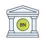 Icono de un edificio institucional blanco con columnas y un círculo verde al centro con las letras "BN".