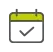 Icono de calendario con parte superior verde y una marca de verificación en el centro.