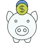 Ícono de alcancía blanca en forma de cerdito con una moneda verde encima.