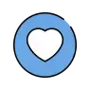 Ícono de corazón blanco dentro de un círculo azul, representando contenido favorito o preferido.