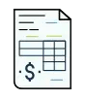 Icono de una hoja con tabla y símbolo de dólar, representando un documento financiero.