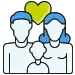 Ícono de una familia con padre, madre, hijo y un corazón encima, simbolizando amor y unidad