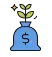 Ícono de bolsa de dinero azul con brote verde, representando crecimiento financiero.
