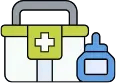 Ícono de botiquín médico con frasco de medicamento, representando atención en salud o protección médica.