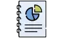 Ícono de informe con gráfico circular, representando análisis o reportes financieros.