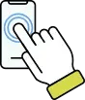 Icono de una mano tocando la pantalla de un teléfono móvil.