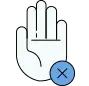 Ícono de una mano blanca en señal de alto con un círculo azul con una "X" en la parte inferior derecha.