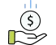 Icono de moneda blanca con símbolo de dólar cayendo desde arriba con líneas azules, simbolizando ingresos o flujo de dinero entrante.
