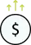 Icono de círculo blanco con símbolo de dólar y flechas amarillas ascendentes, simbolizando crecimiento financiero.