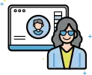Icono de una persona con gafas de sol frente a una pantalla con imagen de perfil, aludiendo a un usuario digital o avatar.