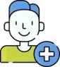 Ícono de persona con símbolo de más, representando nuevo usuario o registro.