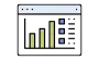 Ícono de ventana digital con gráfico de barras, indicando visualización de métricas o desempeño.