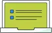 Ícono de computadora portátil con pantalla verde mostrando una lista de elementos con casillas de verificación azules.