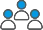 Icono de tres figuras humanas azules conectadas, simbolizando trabajo en equipo o comunidad.