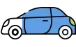 Ícono de automóvil azul, representando transporte, movilidad o flotas vehiculares.