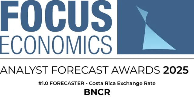 Reconocimiento Focus Economics 2025 otorgado al Banco Nacional de Costa Rica por la mejor predicción del tipo de cambio.