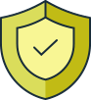 Escudo amarillo con una marca de verificación, símbolo de seguridad y protección.