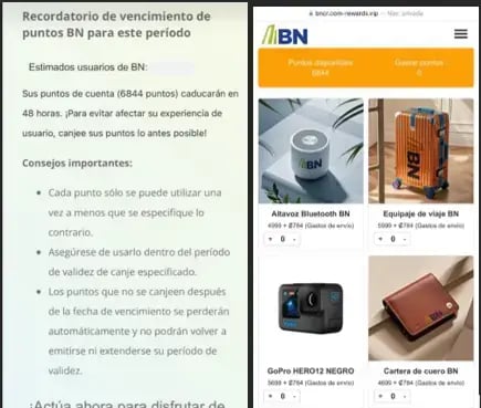 Sitio web falso que simula ser del Banco Nacional de Costa Rica para engañar a usuarios con el vencimiento de puntos.