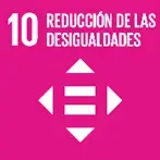 Ícono del ODS 10 Reducción de las desigualdades, con flechas y símbolo de igualdad en color rosado.
