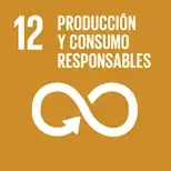 Ícono del ODS 12 Producción y consumo responsables, con símbolo de ciclo continuo en color mostaza.