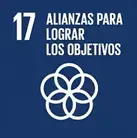 Ícono del ODS 17 Alianzas para lograr los objetivos, con un símbolo de unión circular en color azul.