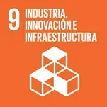 Ícono del ODS 9 Industria, innovación e infraestructura, con cubos entrelazados en color naranja.