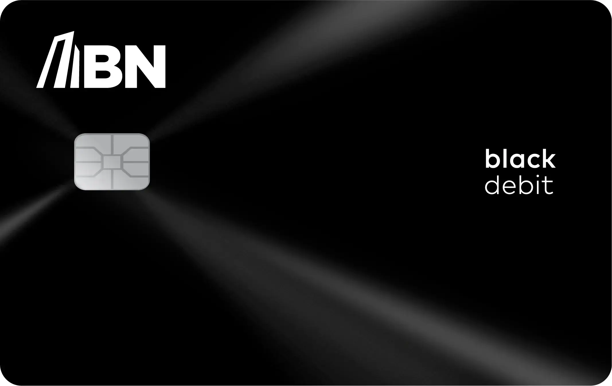 Tarjeta BN Débito negra con efecto de luces grises y chip con ícono de pago sin contacto