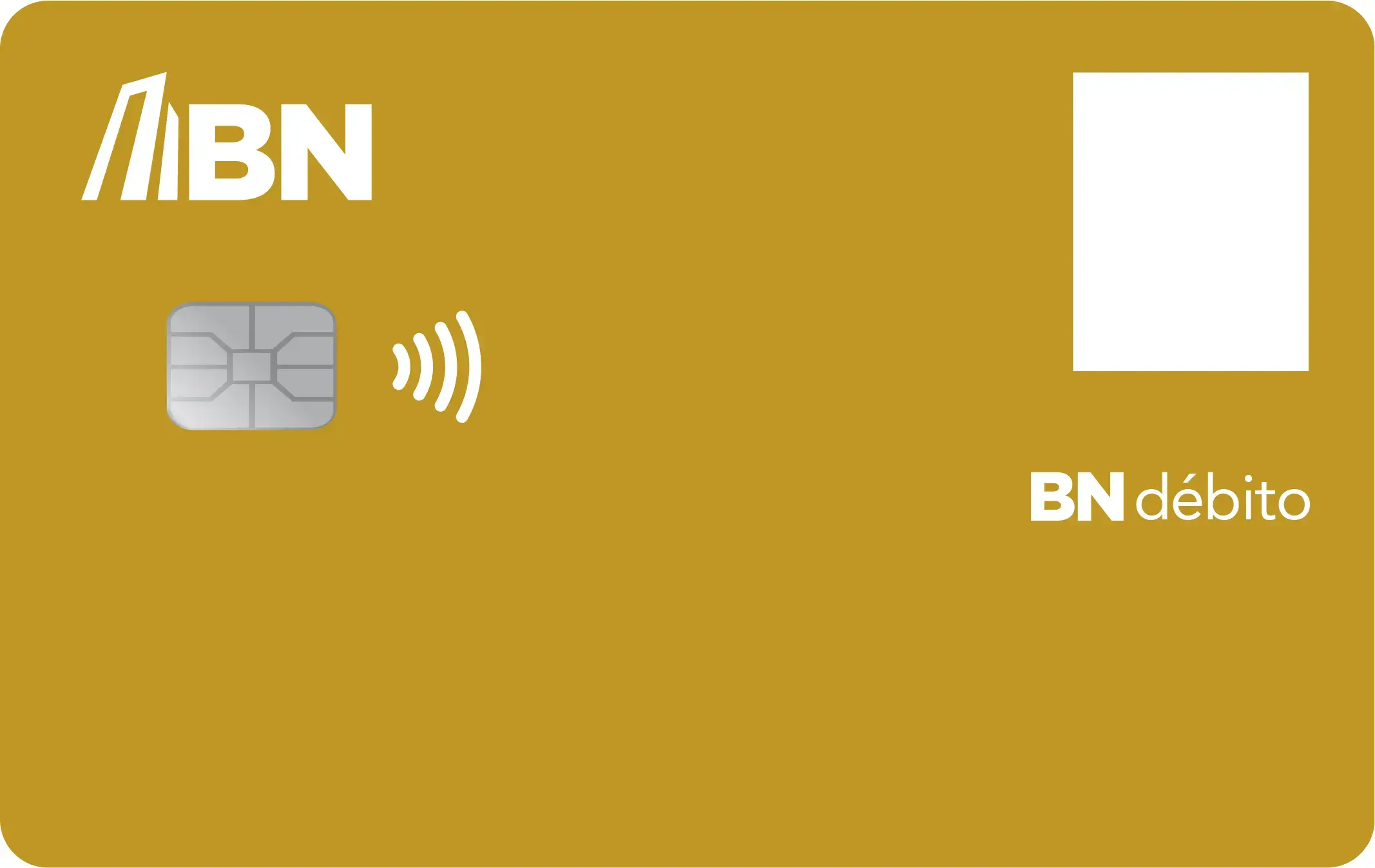 Tarjeta BN Débito Ciudadano de Oro con chip e ícono de pago sin contacto sobre fondo liso