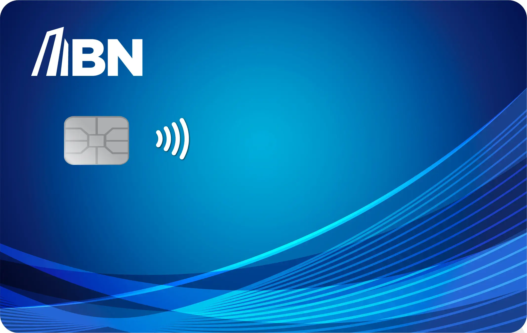 Tarjeta BN Empresarial en tonos azules con chip y símbolo de pago sin contacto sobre diseño de líneas