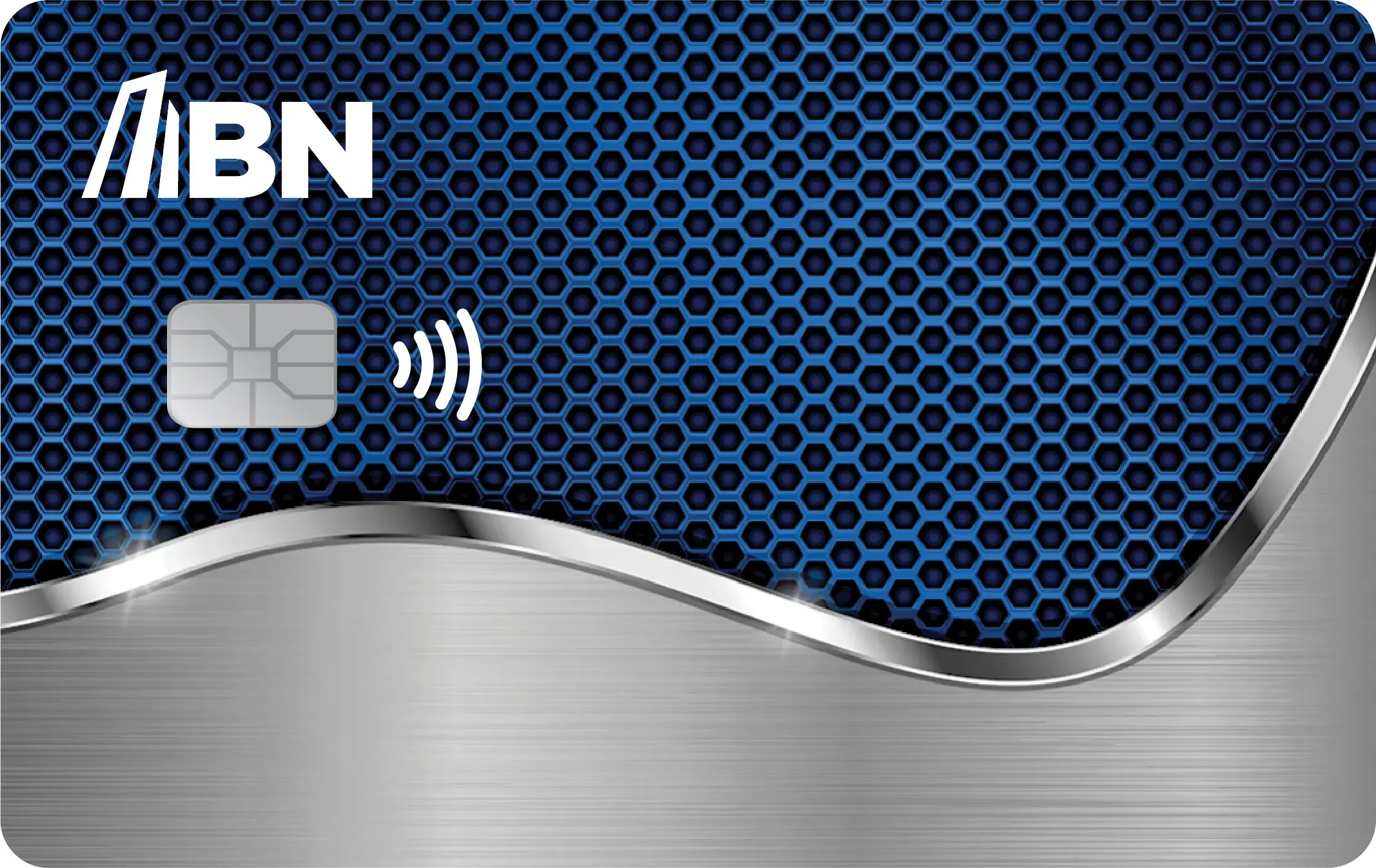 Tarjeta BN Prepago en azul con textura hexagonal y franja metálica en la parte inferior