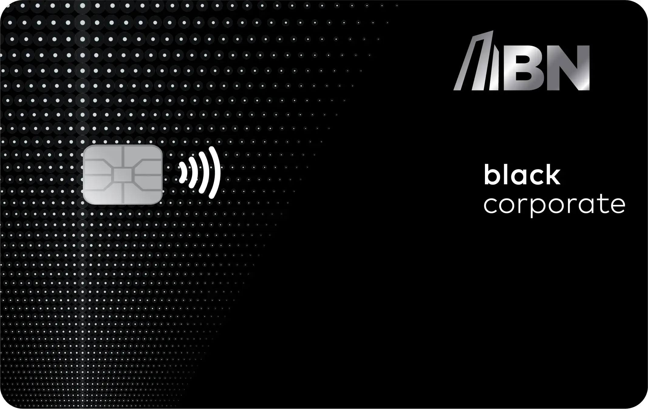 Tarjeta BN Black Corporate en color negro con diseño de puntos y chip con símbolo de pago sin contacto