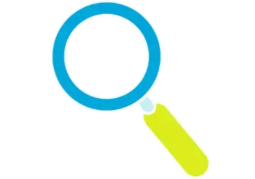 Ilustración de una lupa con el ícono de un foco en el centro, rodeada de símbolos como un corazón, estrella, nota musical, ubicación y documento.