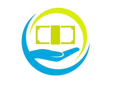 Mano azul sosteniendo un billete verde dentro de un círculo bicolor, rodeado de íconos blancos de ideas, ubicación, documentos, música, video y más.