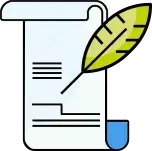Ícono de un documento legal con una pluma, representando un contrato firmado o acuerdo oficial