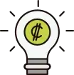 Ilustración de un bombillo encendido con un símbolo de colón costarricense en el centro.