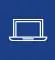Ícono blanco de computadora portátil sobre fondo azul representando servicios digitales o en línea