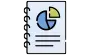 Ícono de informe con gráfico circular, representando análisis o reportes financieros.