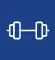 Ícono blanco de mancuerna sobre fondo azul representando actividad física o gimnasio