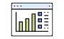 Ícono de ventana digital con gráfico de barras, indicando visualización de métricas o desempeño.