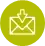Ícono circular verde con un sobre y una flecha apuntando hacia abajo que representa correo entrante.